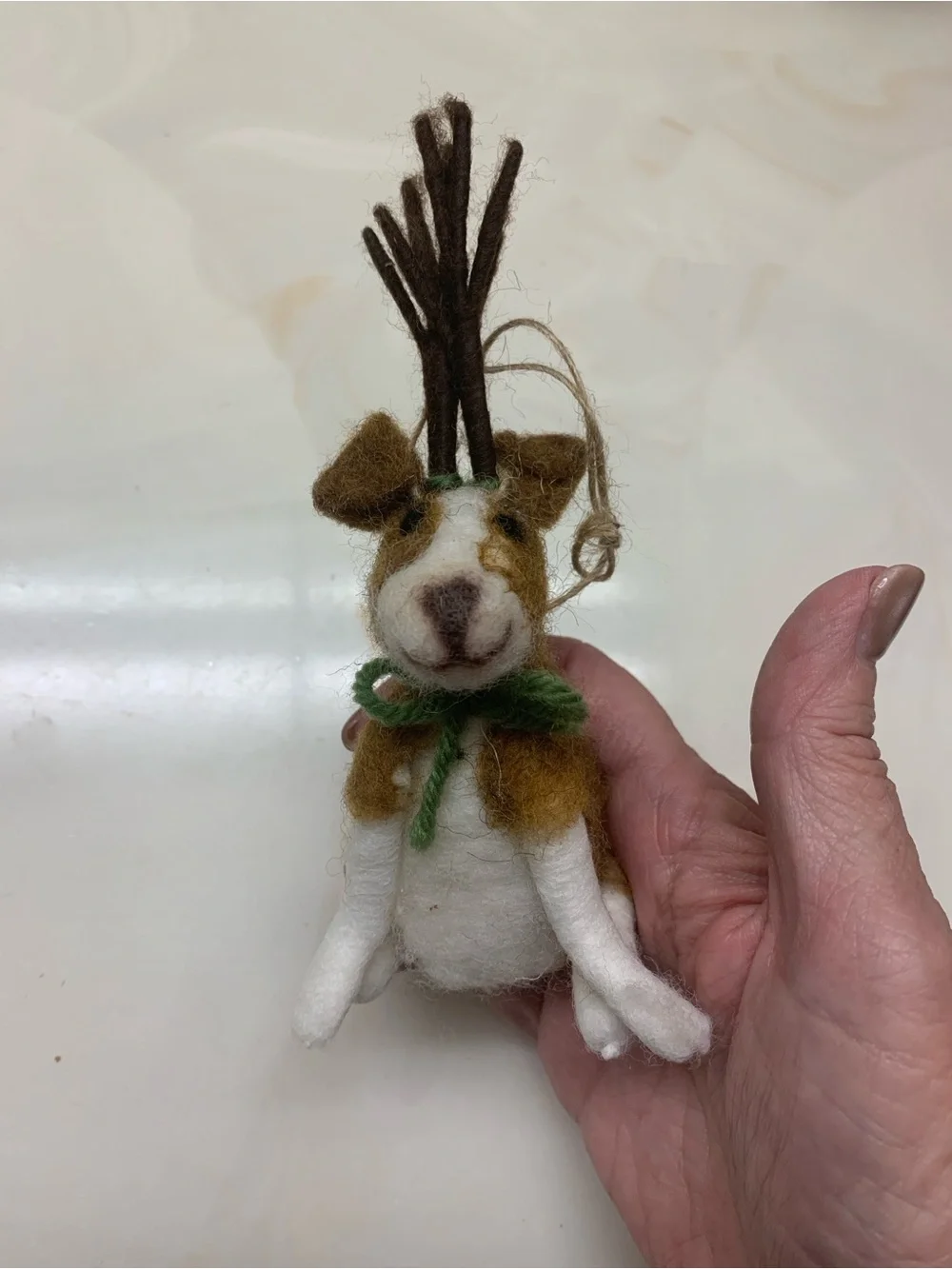 Set of 5 Wool Dog Reindeer Ornaments